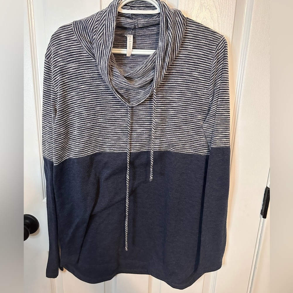 Classic Navy and Gray Turtleneck Sweater for Women